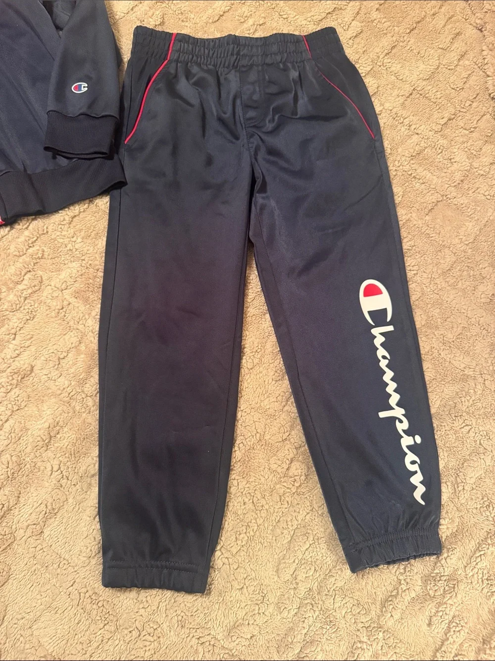 Champion Kids Navy Zip up Jacket & Sweat pants with Red Stripe Accents
